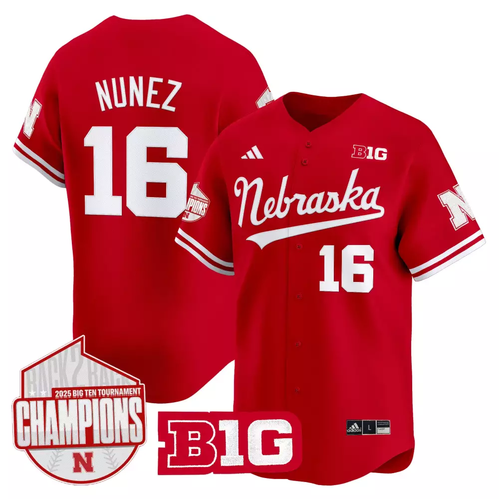 Personalized Nebraska Cornhuskers  2025 Big Ten Tournament Nunez 16 Huskers Vapor Champions Embroidered Patch Authentic Jersey