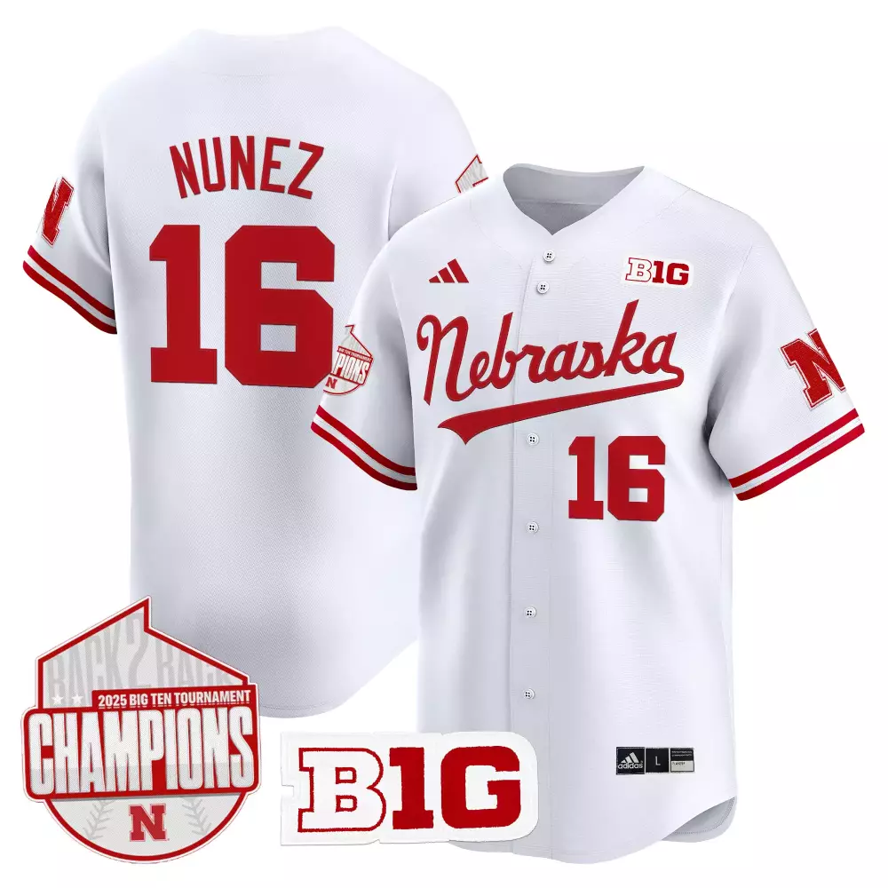 Custom Nebraska Cornhuskers  2025 Big Ten Tournament Champions Nunez 16 Vapor Huskers Stitched Replica Jersey – White