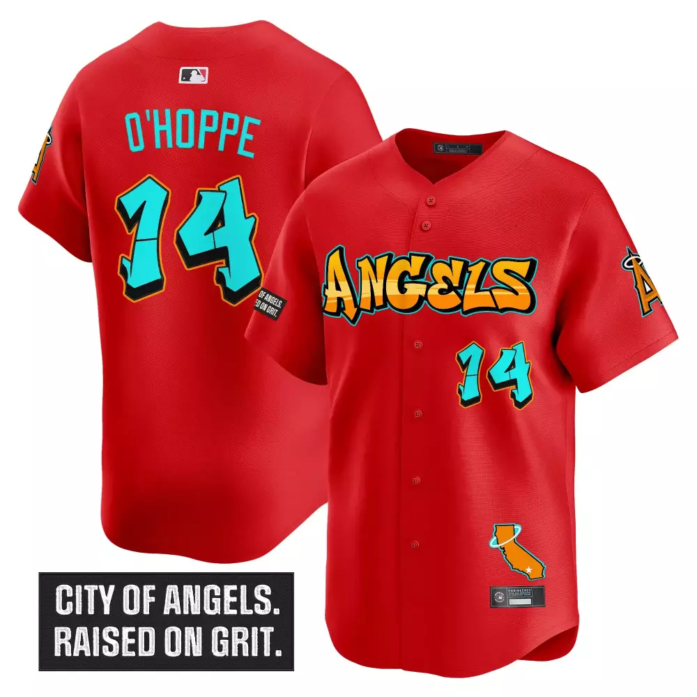 O Hoppe 14 Men's Stitched Vapor Jersey | Los Angeles Angels Red Graffiti Edition 2023 | For Men, Women & Youth