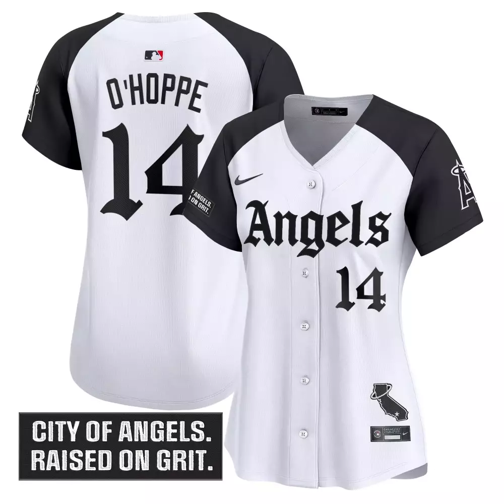 O Hoppe 14 Women's Vapor Jersey | Los Angeles Angels White Black 2023 Embroidered Patch | For Men, Women & Youth