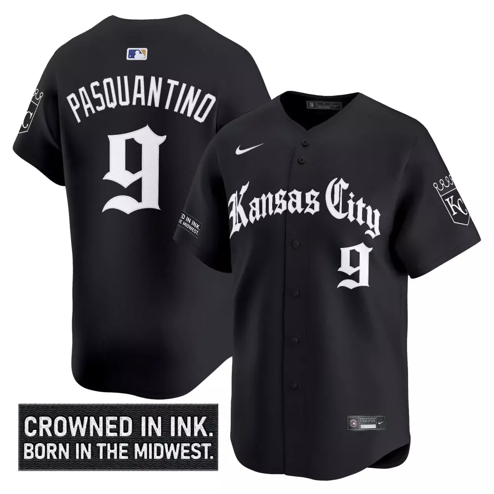 Pasquantino 9 Kansas City Royals Men's Black Vapor Jersey | Crowned in Ink 2023 | Stylish Fan Gear | For Men, Women & Youth