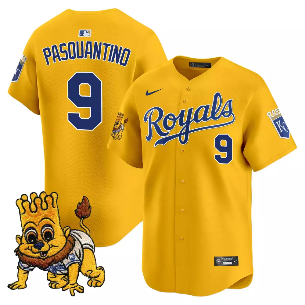 Pasquantino 9 Kansas City Royals 2023 Youth Jersey | Yellow Stitched with Embroidered Patch | Fan Gear for Kids