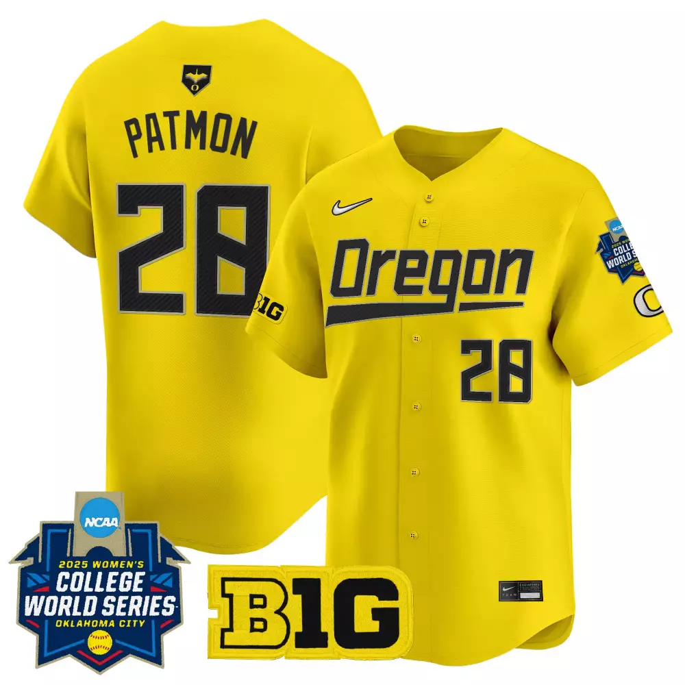 Patmon 28 Men's Vapor Jersey Oregon Ducks Yellow | 2025 Women's College World Series Stitched | Fan Gear for Men, Women & Youth