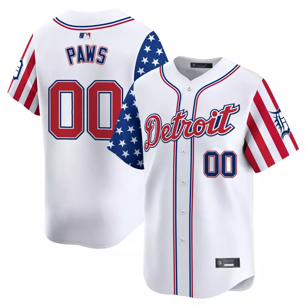 Paws 00 Men's Stitched Vapor Jersey | Detroit Tigers Independence Day 2025 White | Celebrate with Pride | For Men, Women & Youth