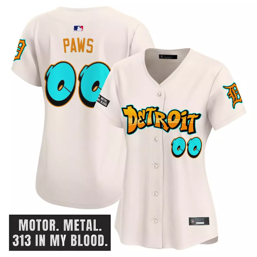 Paws 00 Women's Vapor Jersey | Detroit Tigers Graffiti Edition 2023 Cream Color | Unique Style for Fans | For Men, Women & Youth