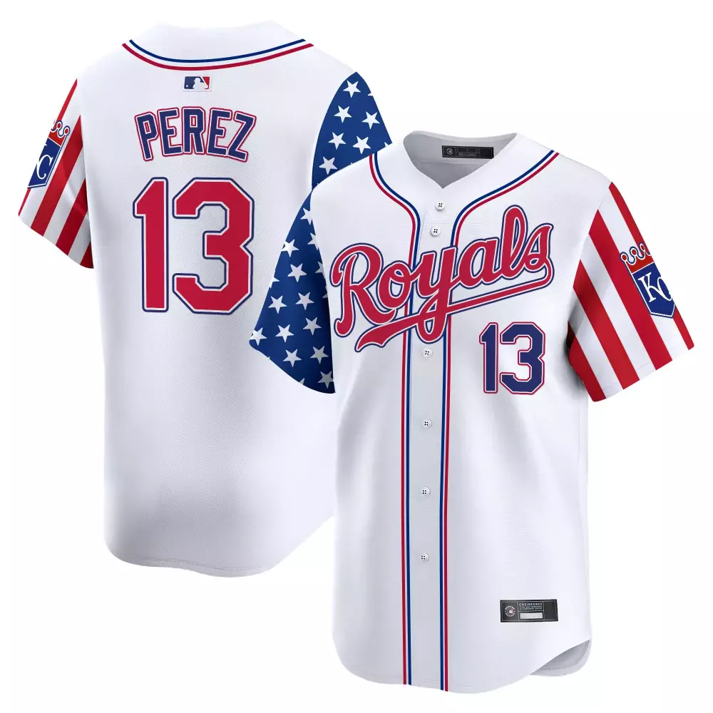 Perez 13 Kansas City Royals 2025 Independence Day Jersey | White Stitched Vapor | Limited Edition Fan Gear for Men