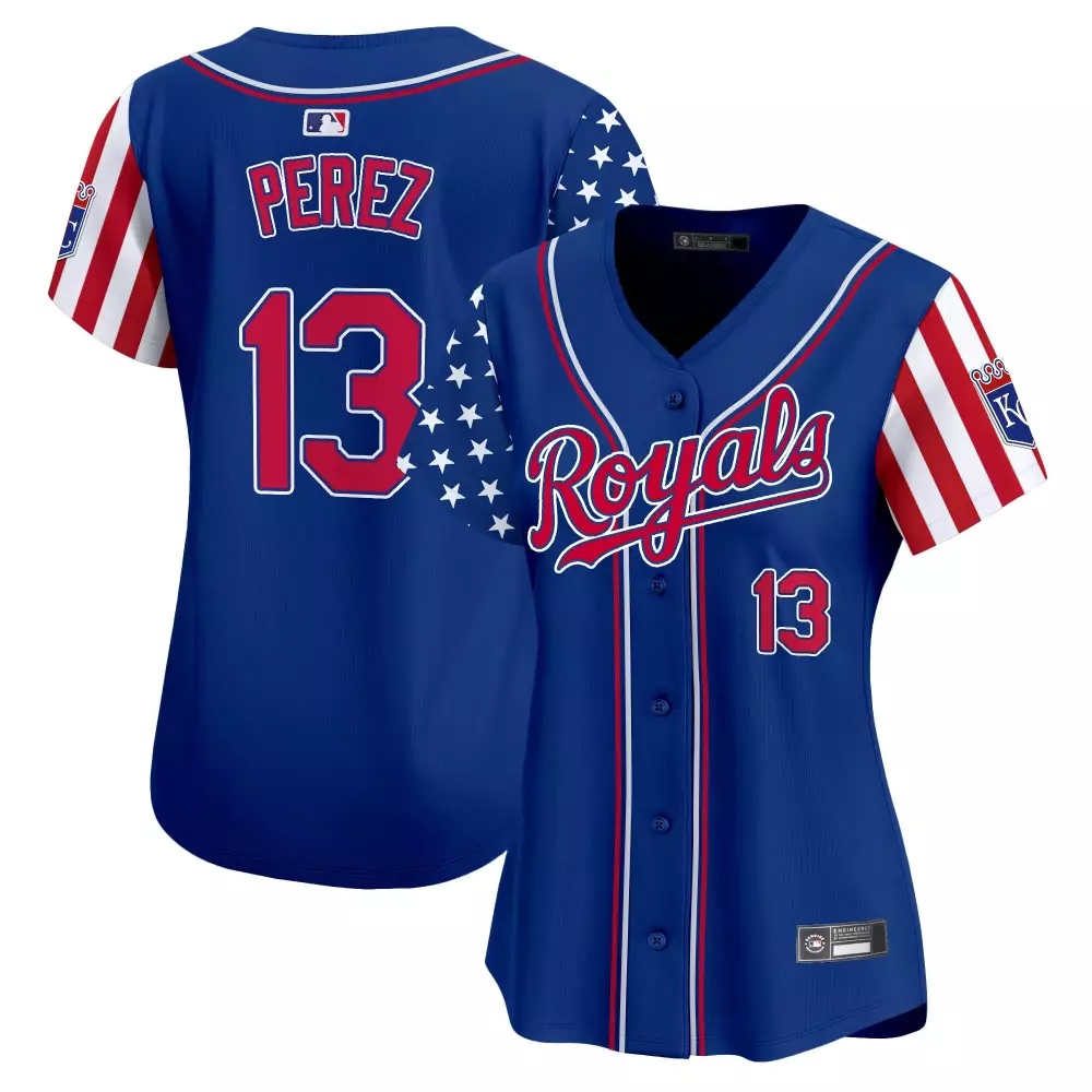 Perez 13 Kansas City Royals Women's Independence Day Vapor Jersey | 2025 Stitched with Embroidered Patch | Fan Gear | For Women & Youth