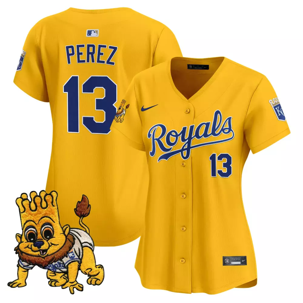 Perez 13 Kansas City Royals Women's Yellow Vapor Stitched Jersey | 2023 with Embroidered Patch | Fan Gear | For Women & Youth