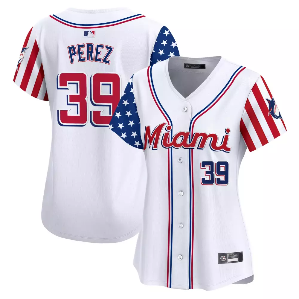 Perez 39 Women's Stitched Vapor Jersey Miami Marlins 2025 Independence Day Limited Edition | Stylish Fan Gear | For Women