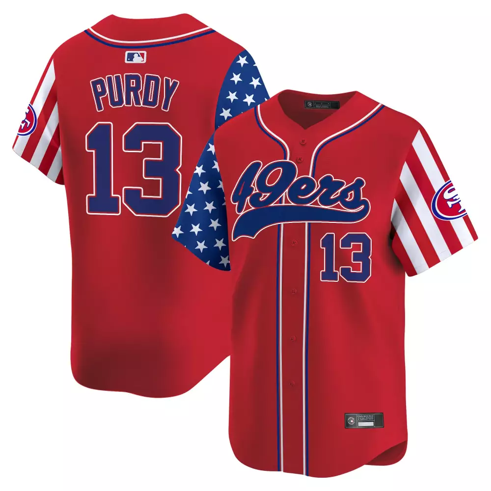 Purdy 13 Men's Red San Francisco 49ers Vapor Jersey with Independence Day Patch 2025 | Patriotic Fan Gear | For Men, Women & Youth