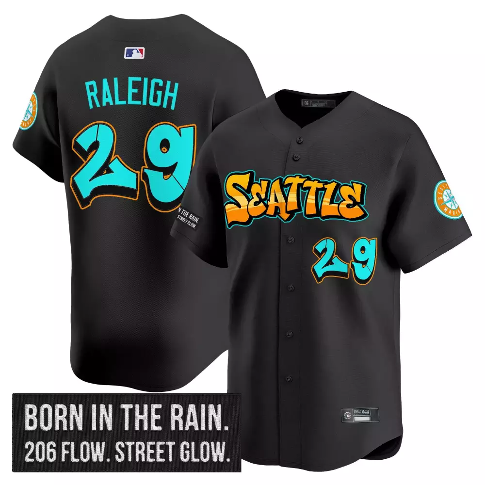 Raleigh 29 Men's Stitched Vapor Jersey | Seattle Mariners Black Graffiti Edition 2023 | Limited Edition Fan Gear | For Men, Women & Youth