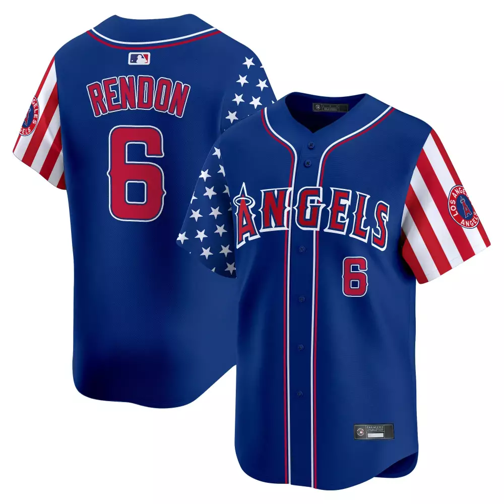 Rendon 6 Men's Stitched Blue Vapor Jersey | Independence Day Patch Los Angeles Angels 2025 | Fan Gear for Men, Women & Youth