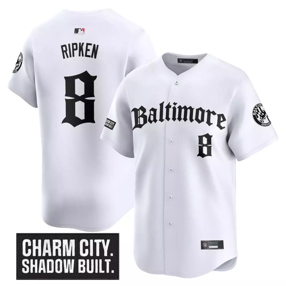 Ripken 8 Baltimore Orioles 2023 Stitched Vapor Jersey | White Charm City Patch | Replica Fan Gear for Men, Women & Youth