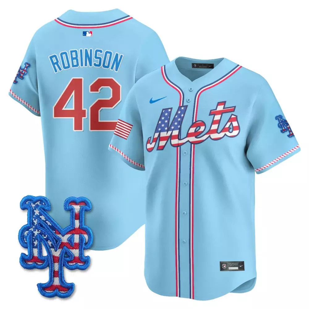 Robinson 42 New York Mets 2025 Vapor Jersey | Light Blue Fourth of July Embroidered Patch | For Men, Women & Youth