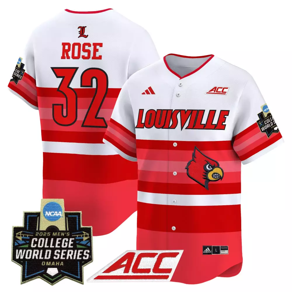 Louisville Cardinals Rose 32 Men's Red Vapor Jersey 2025 | College World Series Embroidered Patch | For Men, Women & Youth