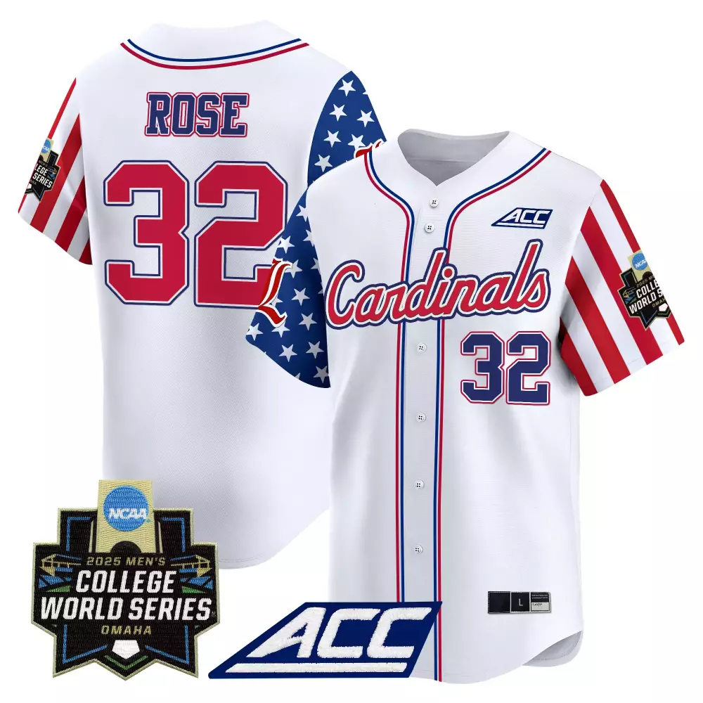 Louisville Cardinals Rose 32 Men's White Vapor Jersey 2025 | College World Series Patch | For Men, Women & Youth
