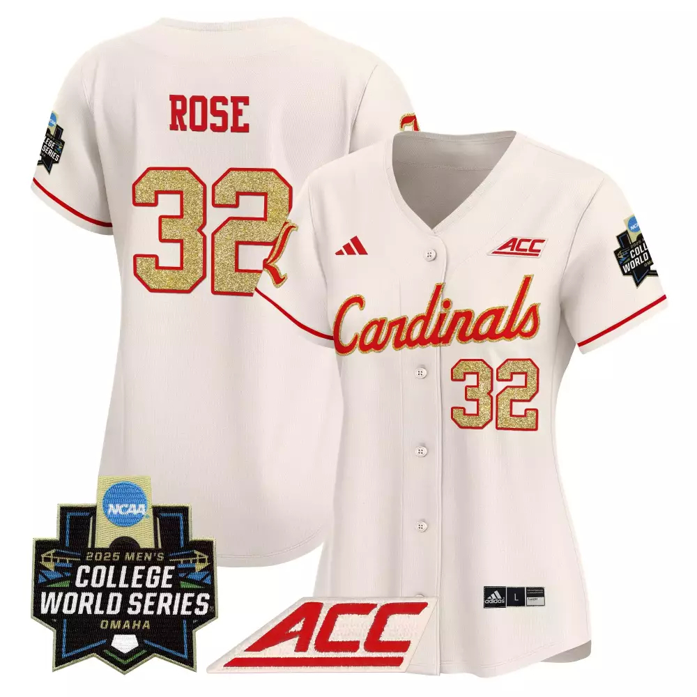 Louisville Cardinals Rose 32 Women's White Vapor Jersey 2025 | College World Series Embroidered Patch | For Men, Women & Youth
