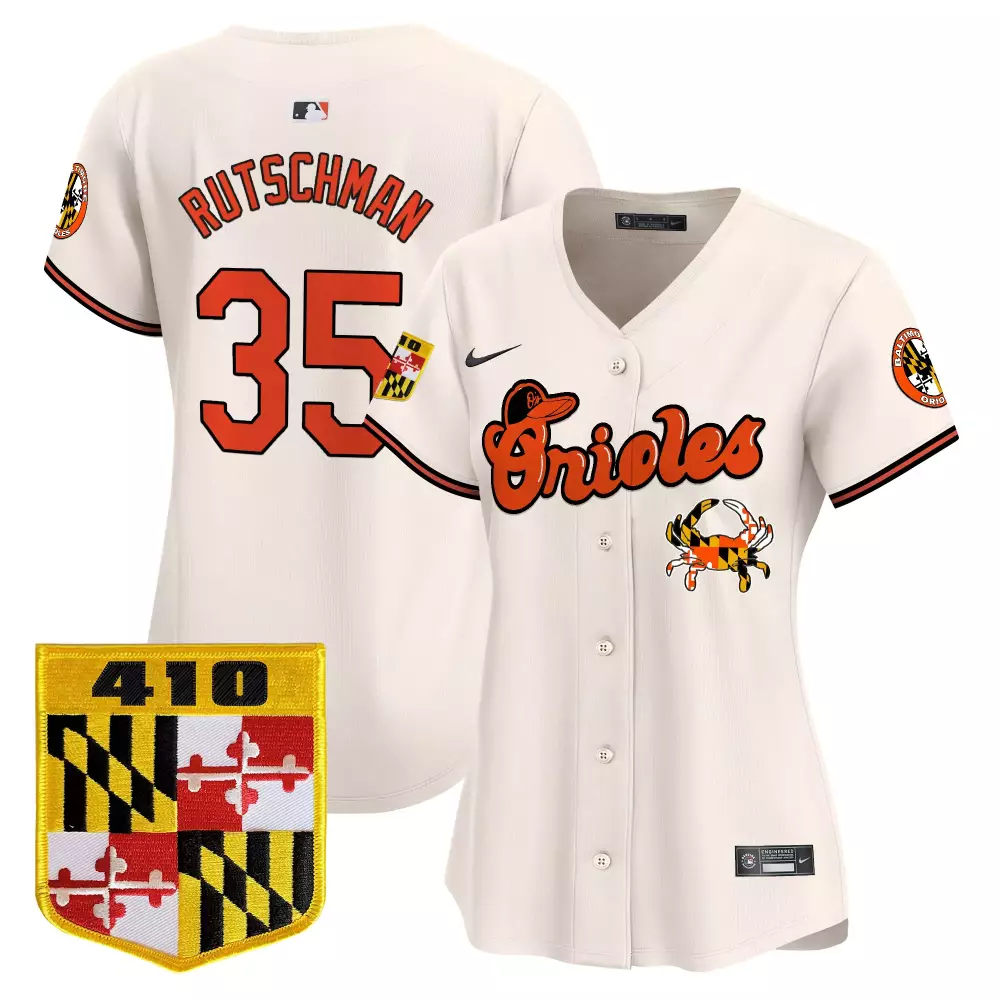 Rutschman 35 Women's Baltimore Orioles Cream Stitched Vapor Jersey | 410 Crab Patch 2023 | Limited Edition Fan Gear | For Men, Women & Youth