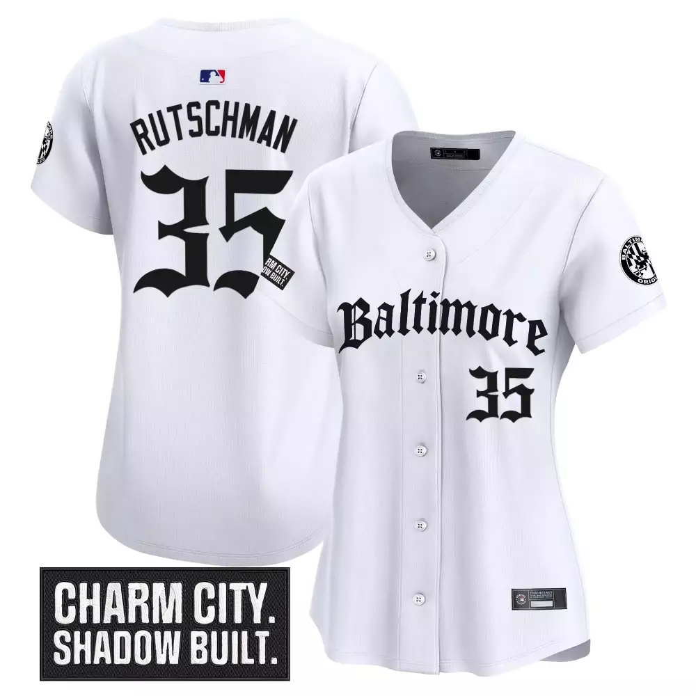 Rutschman 35 Women's Baltimore Orioles White Stitched Vapor Jersey | Charm City Patch 2023 | Stylish Fan Gear | For Men, Women & Youth
