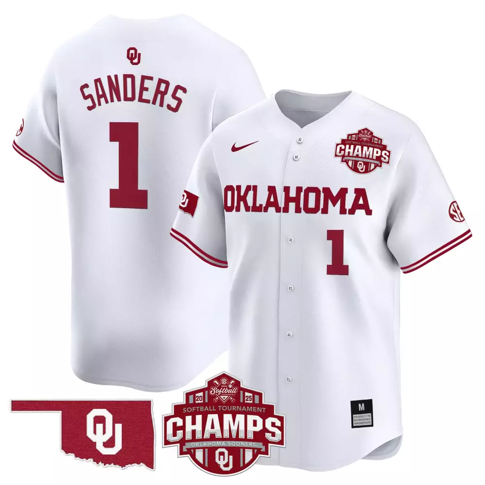 Custom Oklahoma Sooners  Oklahoma Softball Tournament Champs NCAA Softball Tournament Champions Sanders 1 Stitched Vapor 2025 Edition Authentic…