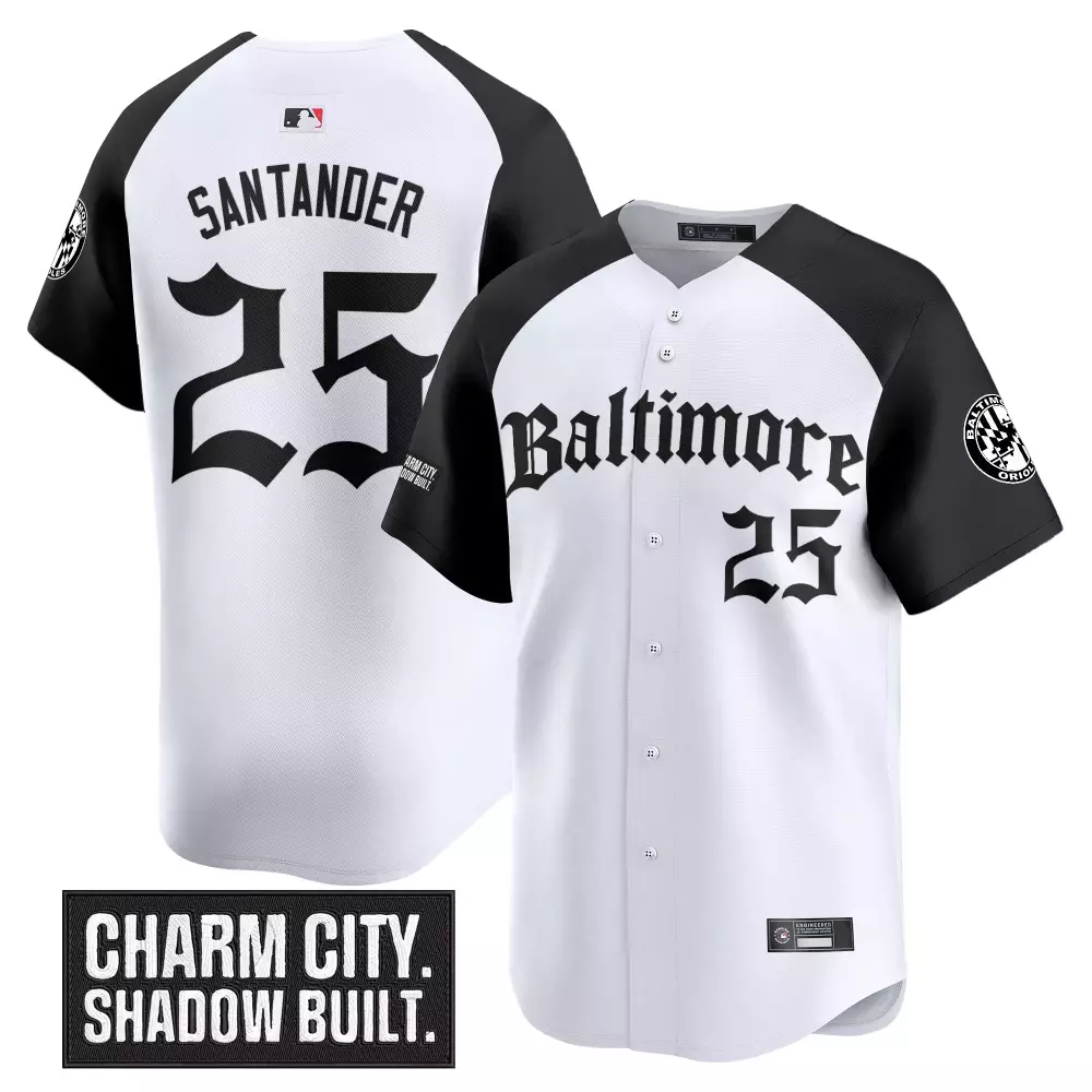 Santander 25 Men's Vapor Jersey | Baltimore Orioles White Black Charm City Patch 2023 | For Men