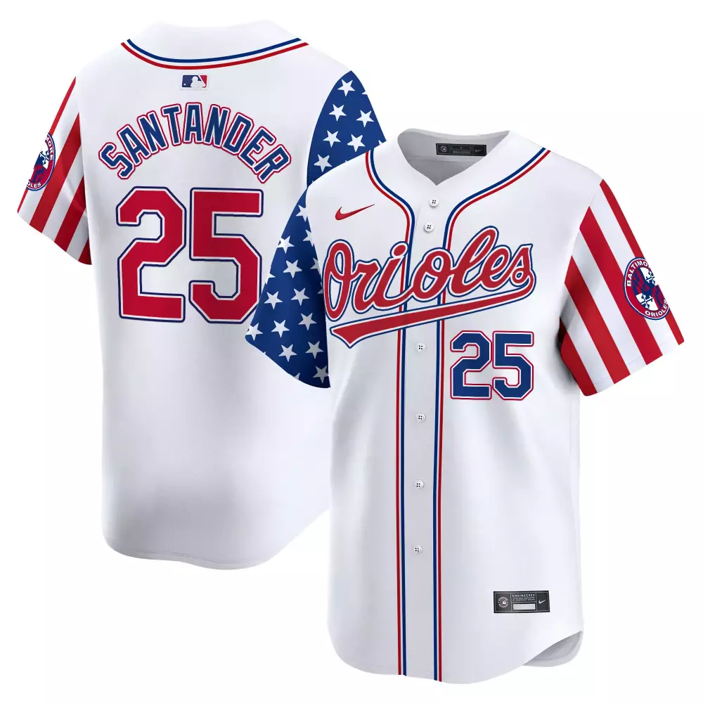 Santander 25 Baltimore Orioles Independence Day 2025 Jersey | Stitched White Vapor | Limited Edition Fan Gear | For Men, Women & Youth