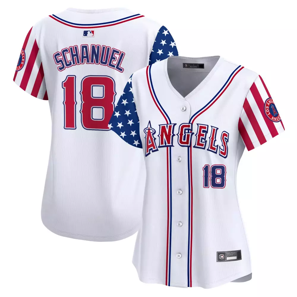 Schanuel 18 Women's Stitched Vapor Jersey | Los Angeles Angels White Independence Day 2025 | Fan Gear for Women & Youth
