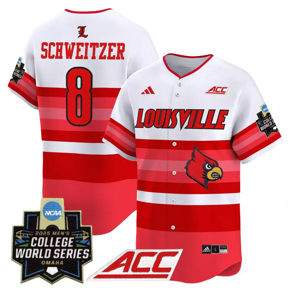 Louisville Cardinals Schweitzer 8 Men's Red Vapor Jersey 2025 | College World Series Patch | For Men, Women & Youth