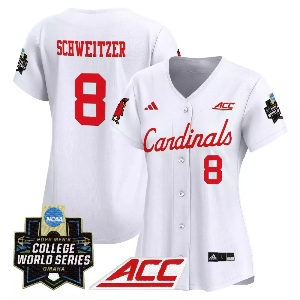Schweitzer 8 Women's Stitched Vapor Jersey | Louisville Cardinals 2025 College World Series ACC Patch | Replica Fan Gear | For Men, Women & Youth
