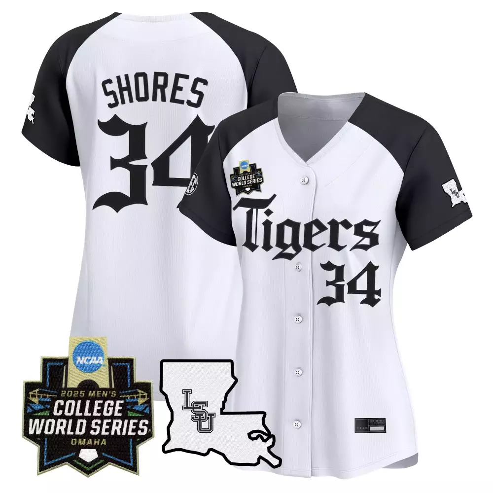 Shores 34 LSU Tigers Women's Vapor Stitched Jersey | 2025 College World Series Edition | Fan Gear for Men, Women & Youth