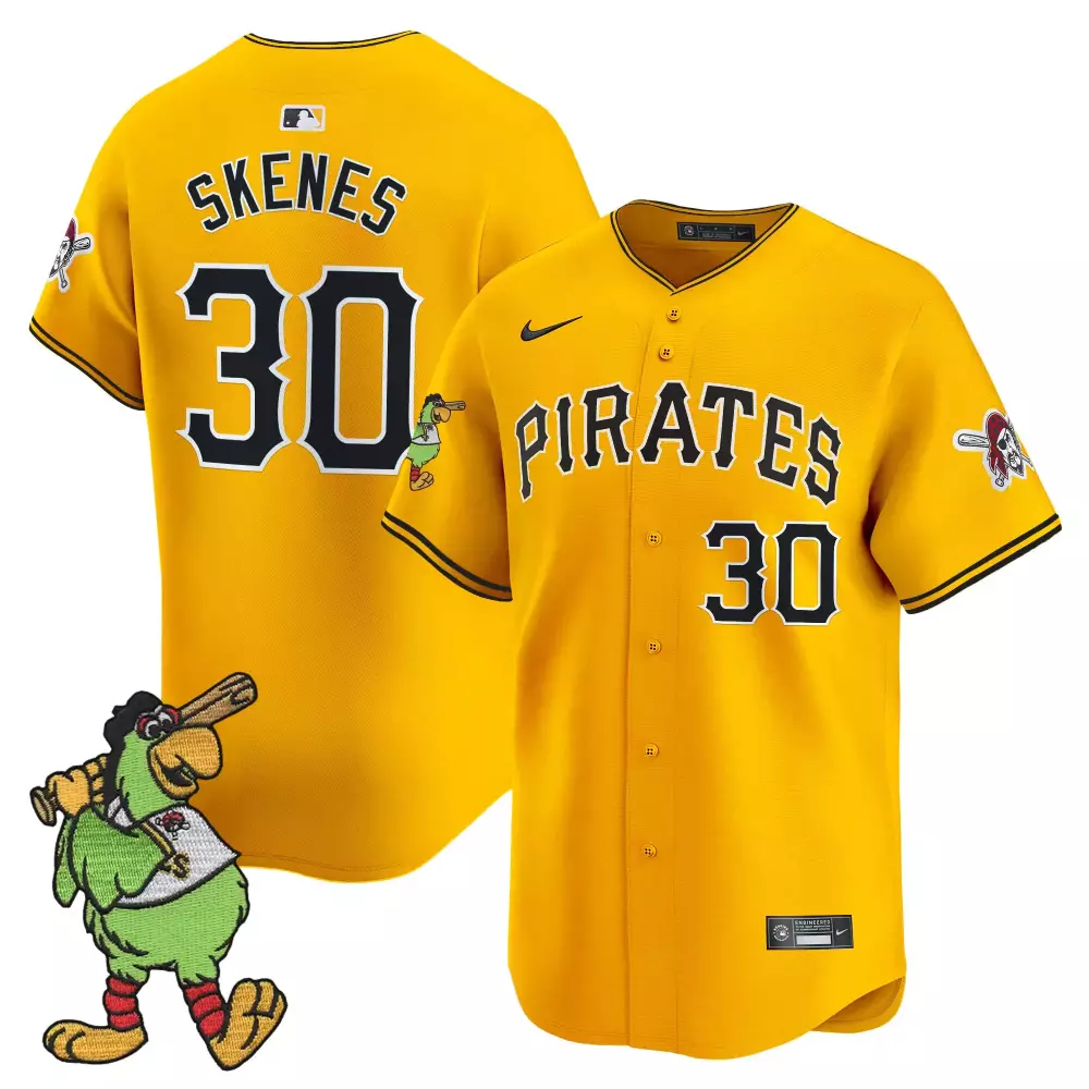 Skenes 30 Pittsburgh Pirates 2023 Yellow Stitched Vapor Jersey | Pirate Parrot Patch Fan Gear | For Men, Women & Youth