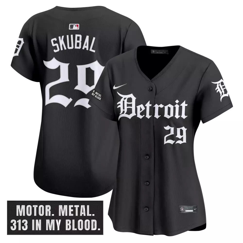 Skubal 29 Detroit Tigers Women's Vapor Jersey | Black Stitched Motor Patch 2023 | For Men, Women & Youth