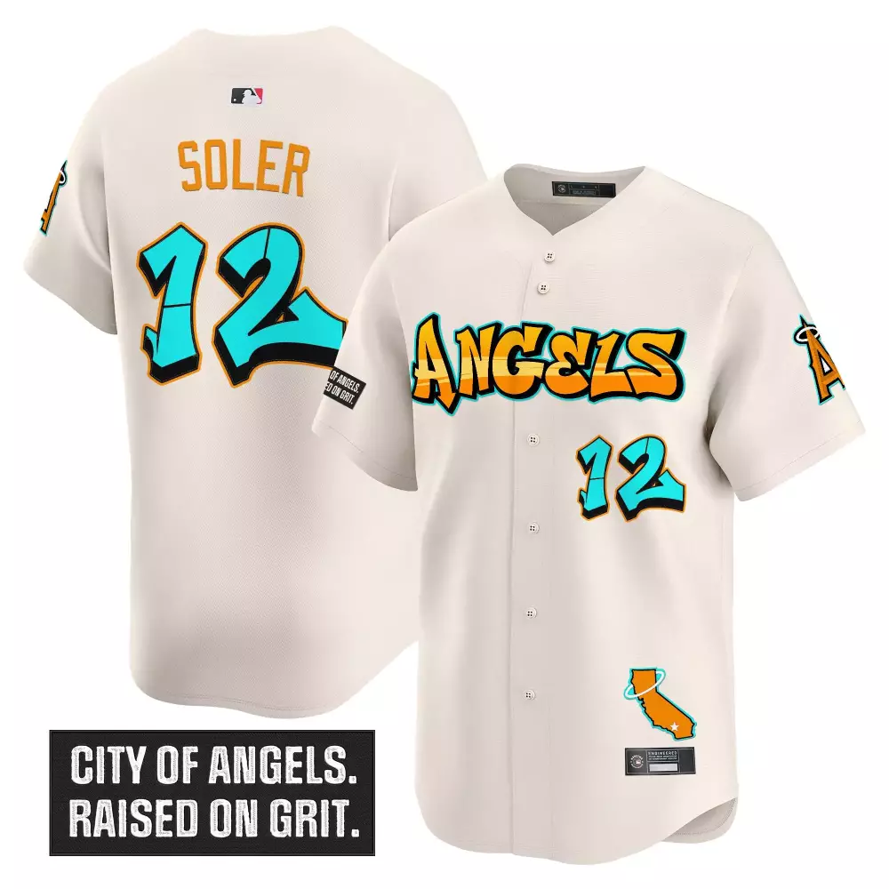 Soler 12 Los Angeles Angels Cream Graffiti Jersey | Stitched Vapor | 2023 Edition for Men, Women & Youth