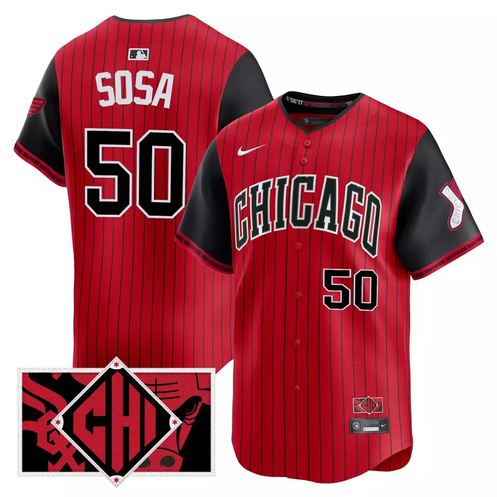 Sosa 50 Chicago White Sox 2025 City Connect Jersey | Red Stitched with Embroidered Patch | For Men, Women & Youth