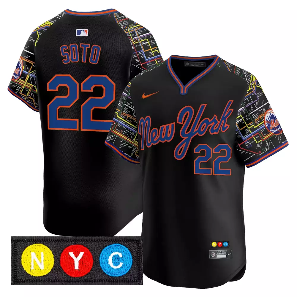 Soto 22 New York Mets Black Vapor Jersey | NYC Patch 2023 Edition | For Men, Women & Youth