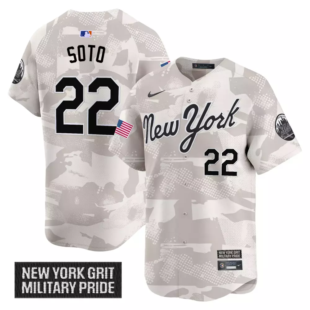 Soto 22 New York Mets 2025 Armed Forces Day Military Pride Gray Vapor Stitched Jersey | Honor Our Heroes | For Men, Women & Youth