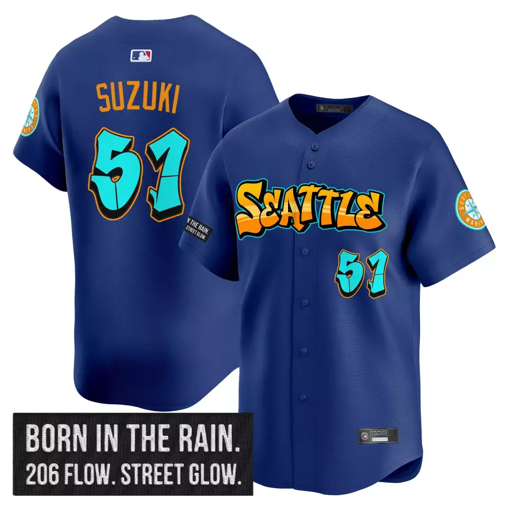 Suzuki 51 Men's Stitched Vapor Jersey | Graffiti Edition Seattle Mariners 2023 Blue | Fan Gear for All
