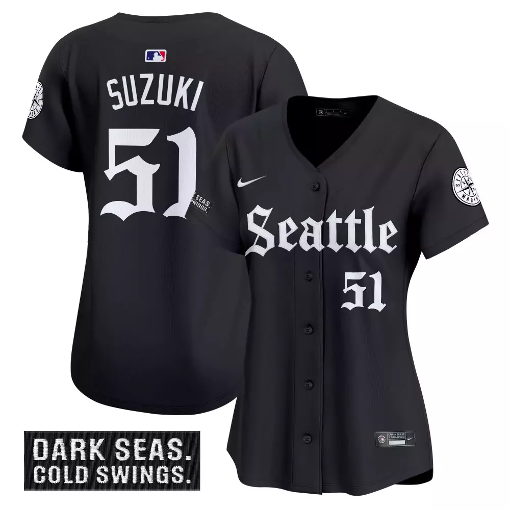 Suzuki 51 Women's Seattle Mariners Vapor Jersey | Black Dark Seas Patch 2023 | Fan Gear for All