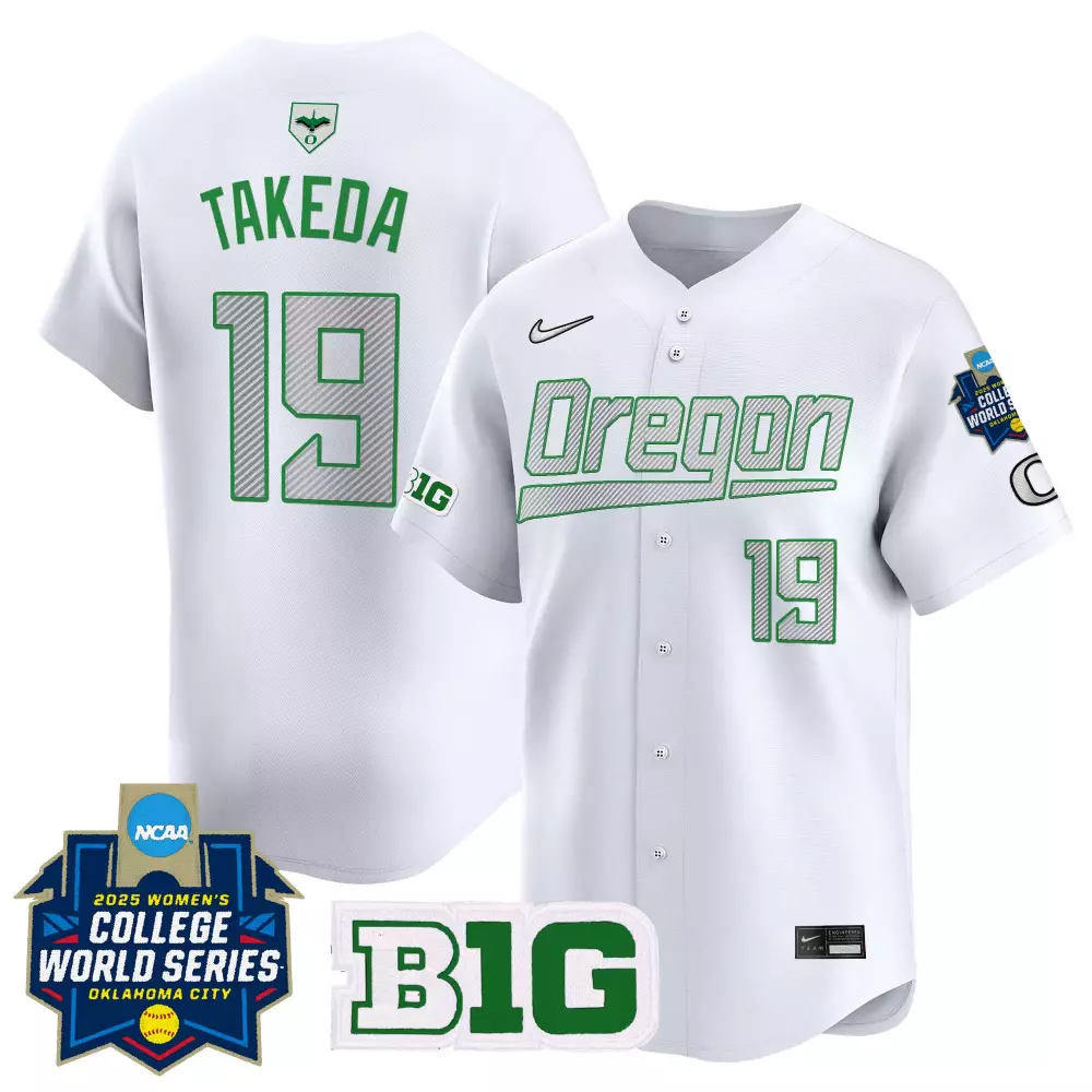 Takeda 19 Oregon Ducks 2025 Stitched Vapor Jersey | White WCWS Edition | Limited Edition Fan Gear | For Men, Women & Youth