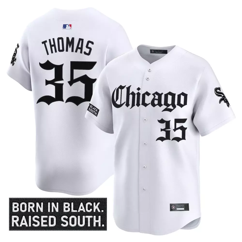Thomas 35 Chicago White Sox 2023 Stitched Vapor Jersey | White with Born in Black Patch | For Men, Women & Youth