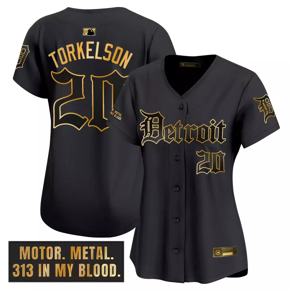 Torkelson 20 Women’s Detroit Tigers 2023 Black Vapor Jersey | Motor Metal Patch | Stylish Fan Gear | For Wom