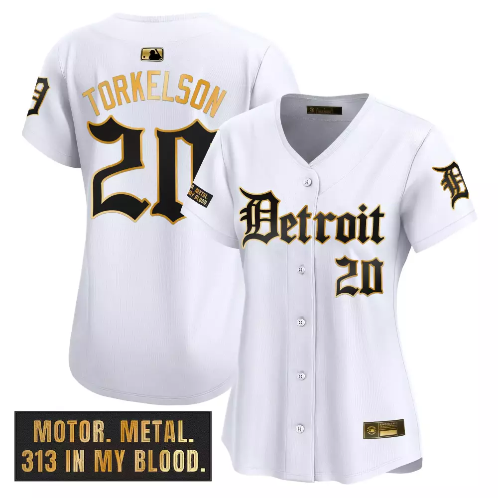 Torkelson 20 Women’s Detroit Tigers 2023 White Vapor Jersey | Motor Metal Patch | Stylish Fan Gear | For Wom