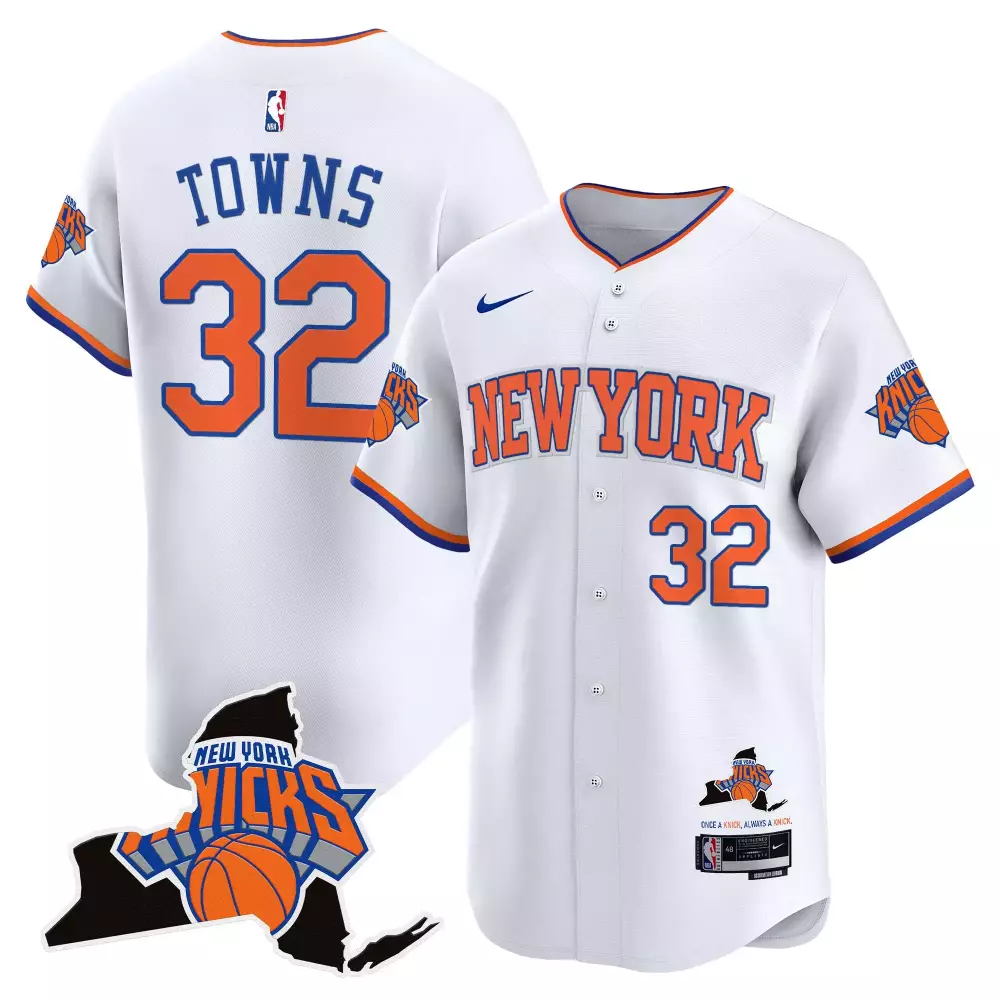 Towns 32 New York Knicks White Vapor Jersey | Stitched Embroidered Patch 2023 | Fan Gear for Men, Women & Youth