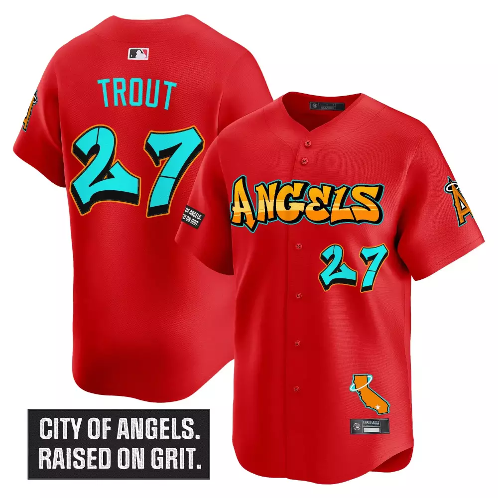 Trout 27 Los Angeles Angels Stitched Vapor Jersey | Red Graffiti Edition 2023 | Game Day Outfit for Men, Women & Youth