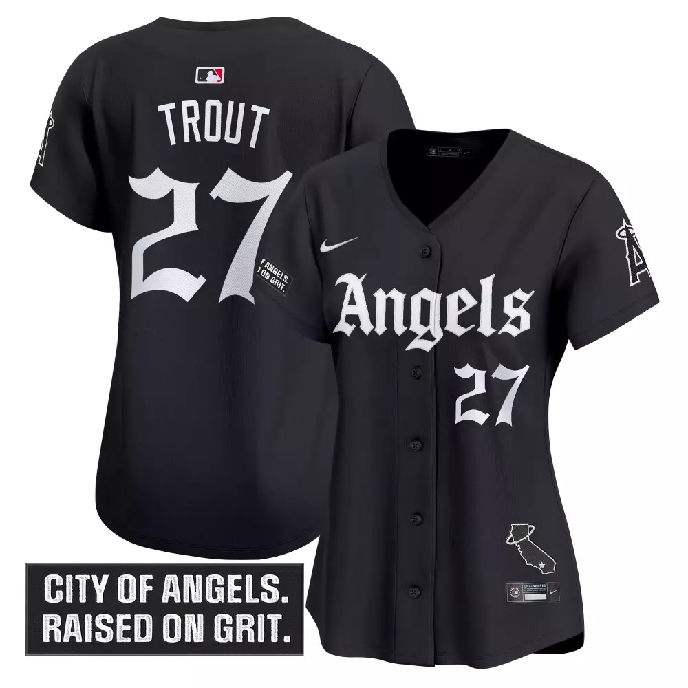 Trout 27 Women's Black Los Angeles Angels Vapor Jersey | 2023 City of Angels Patch | Fan Gear for Women