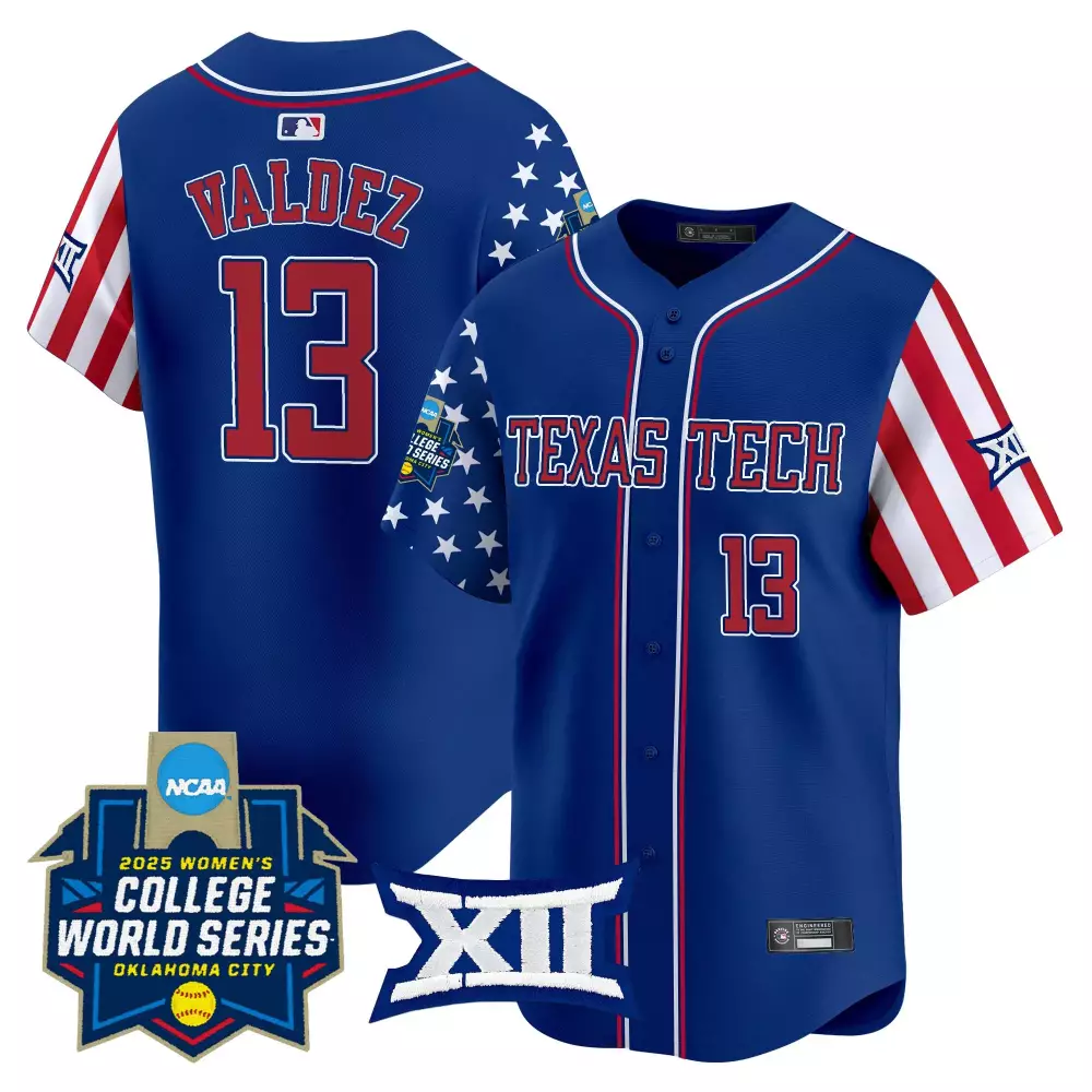 Customizable Texas Tech  College World Series NCAA Valdez 13 Stitched Vapor 2025 Baseball Jersey – Blue
