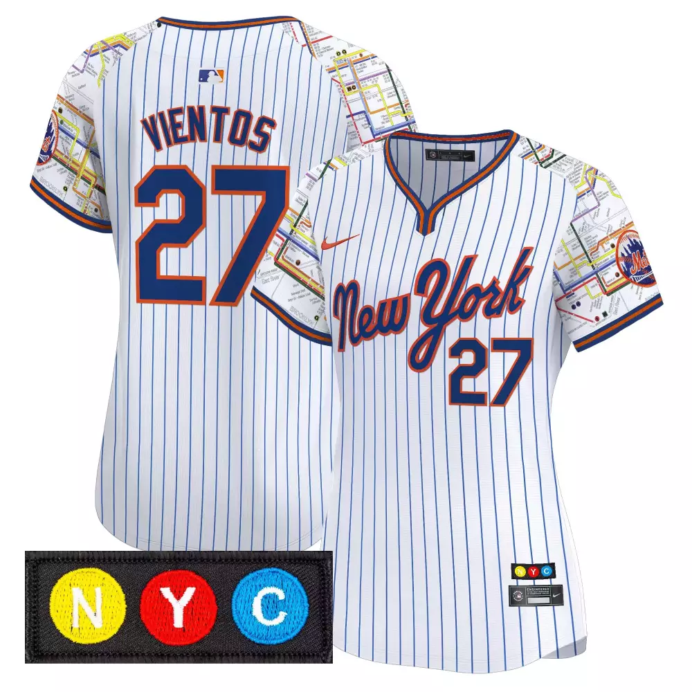 Ventos 27 Women's New York Mets Vapor Jersey | White NYC Patch 2023 | For Women, Men & Youth