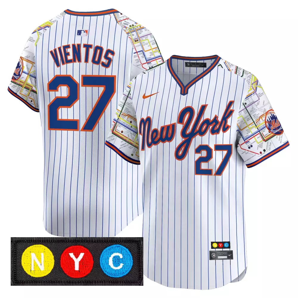 Vientos 27 Men's Stitched Vapor Jersey | New York Mets White NYC Patch 2023 | For Men, Women & Youth