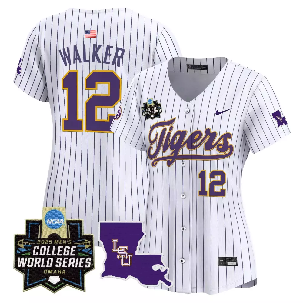 Walker 12 LSU Tigers Women's Stitched Vapor Jersey 2025 | College World Series White | For Women