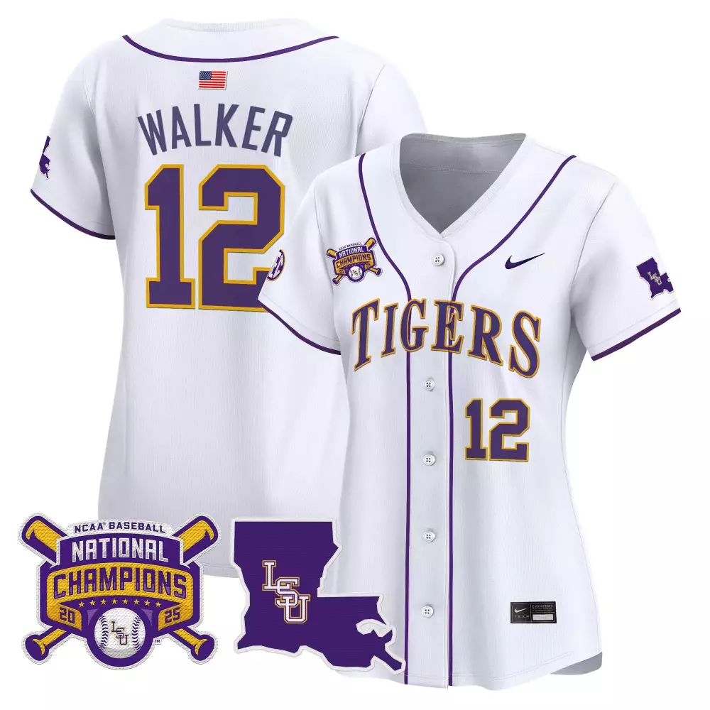 Walker 12 LSU Tigers 2025 White Vapor Jersey | Stitched National Champions Edition | For Men, Women & Youth